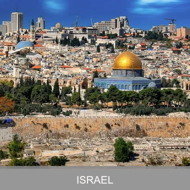 A picture of the city of israel with a dome on top.