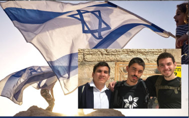 A picture of two men and an israeli flag.